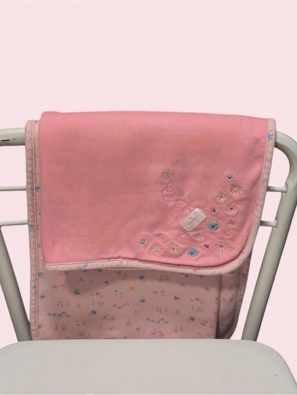 Vintage Carter’s Soft Pink Floral Baby Blanket Reversible